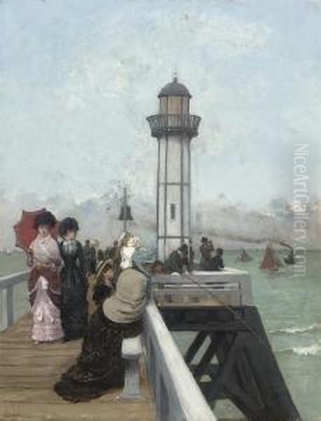 The Lighthouse At Honfleur Oil Painting by Alfred Stevens