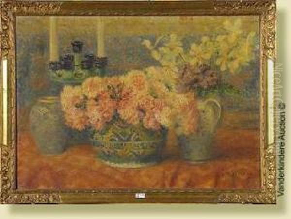 Nature Morte Aux Fleurs Oil Painting by Gustave Max Stevens