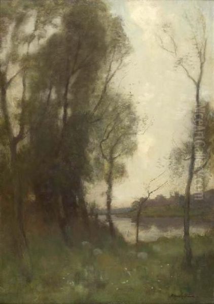 A Wooded River Landscape by Robert Macaulay Stevenson