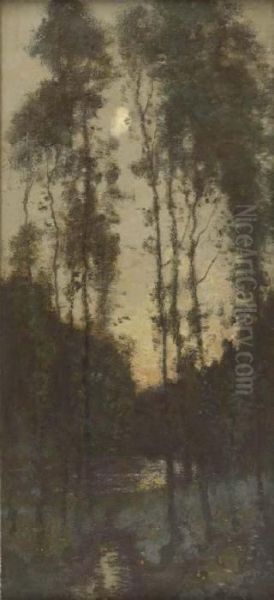 A Wooded River Landscape By Moonlight by Robert Macaulay Stevenson