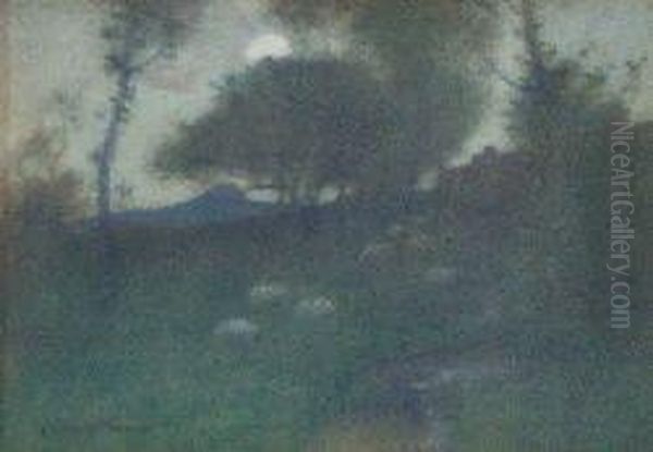 Sheep Grazing In A Moonlit Landscape by Robert Macaulay Stevenson