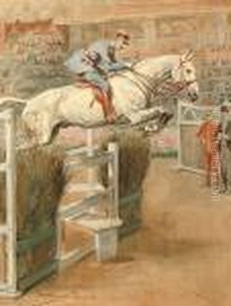 Horse Jumping At Olympia Oil Painting by Frank Algernon Stewart