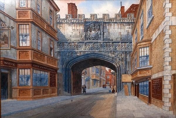 View Of High St Gate Salisbury Oil Painting by James Lawson Stewart