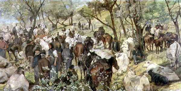 Cattle market in the Maremma Oil Painting by Giovanni Fattori