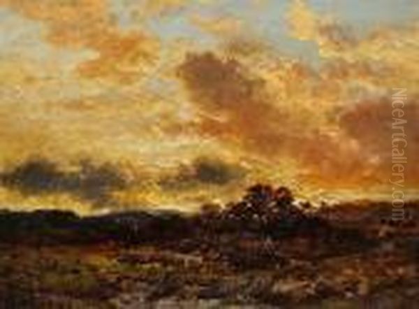 A Moor At Sunset Oil Painting by George Blackie Sticks