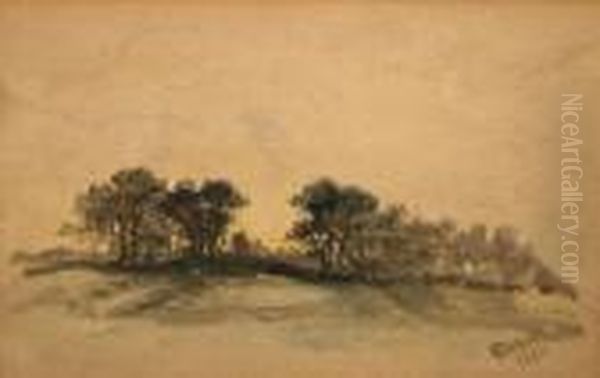 Woodland Scene Oil Painting by George Blackie Sticks