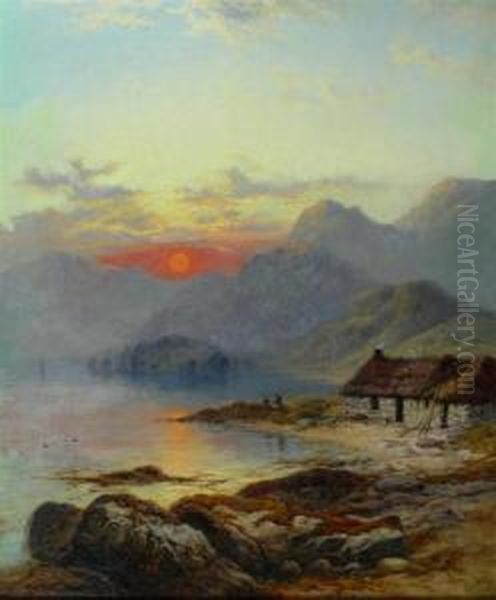 A Crofters Cottage, Isle Of Skye Oil Painting by George Blackie Sticks