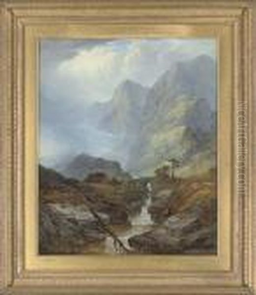 A Good Spot For Fishing, Glencoe Oil Painting by George Blackie Sticks