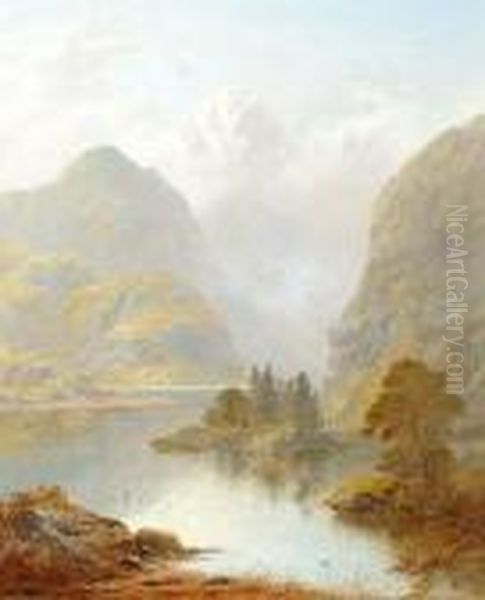 A Scottish Loch 'gb Sticks/1892' (lower Right), And Indistinctly Inscribed On Reverse Oil Painting by George Blackie Sticks