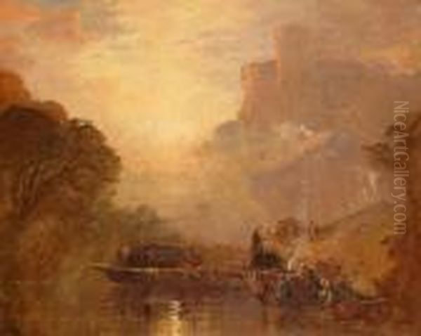 'linlithgow Castle'. Oil Painting by George Blackie Sticks