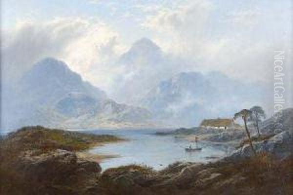 In The Highlands Oil Painting by George Blackie Sticks