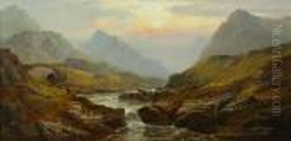 Entrance To The Pass Of Glencoe - The Eagle Glen Oil Painting by George Blackie Sticks