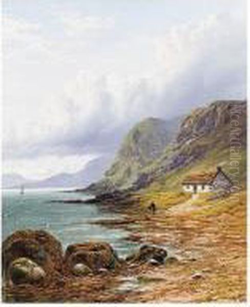 The Arran Coast; The Marsden Coast, Morning Oil Painting by George Blackie Sticks