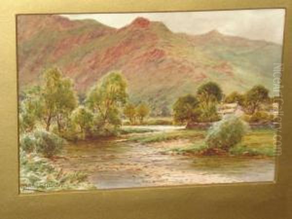 A Mountainous River Landscape With Stone Bridge By Houses, Together With Another, A Pair Oil Painting by Harry James Sticks