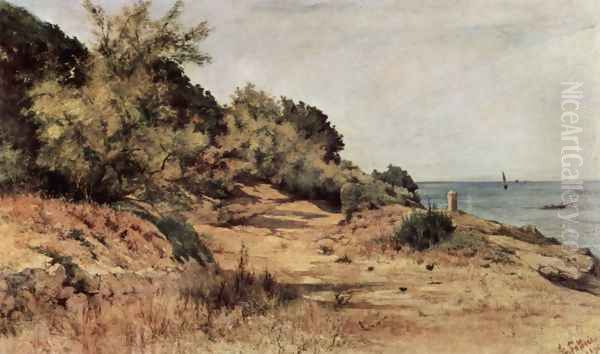 A forested beach Oil Painting by Giovanni Fattori