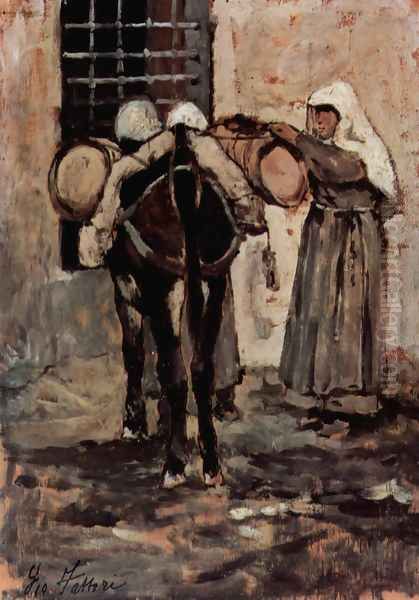 Nun with donkey Oil Painting by Giovanni Fattori