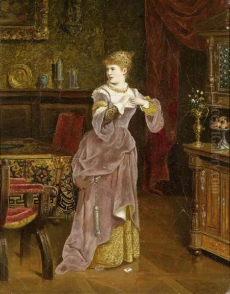 A Lady In A Living Room Oil Painting by Moritz Stifter