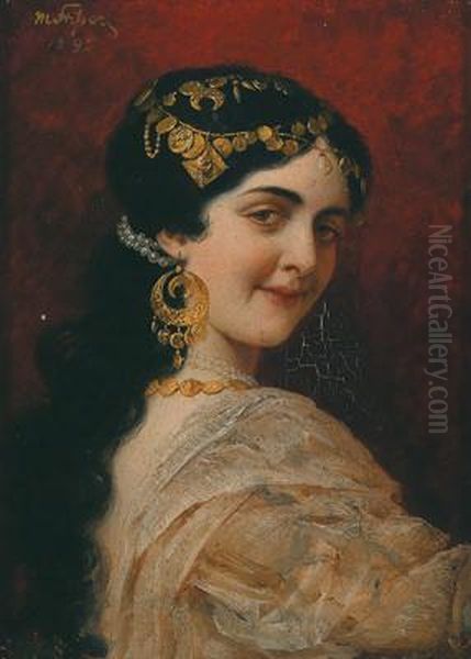 Portrait Of A Lady In Oriental Headdress Oil Painting by Moritz Stifter