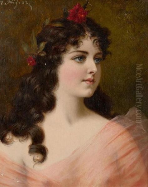 Portrait Einer Dame Mit Hibiskus Im Haar Oil Painting by Moritz Stifter