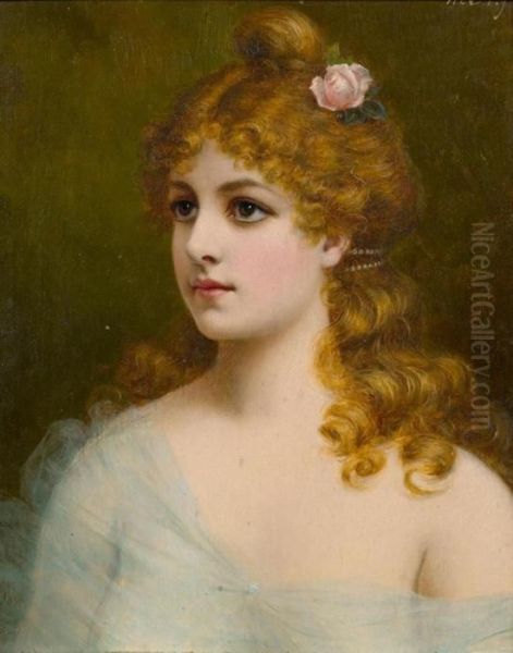 Portrait Einer Dame Mit Rose Und Perlen Im Haar Oil Painting by Moritz Stifter