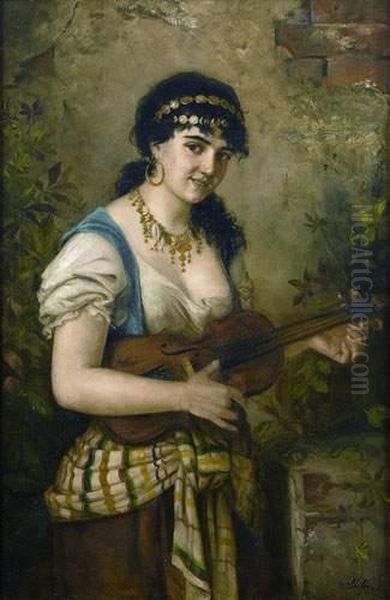 Gitane Au Violon Oil Painting by Moritz Stifter