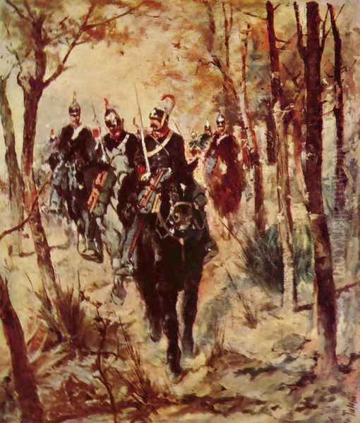 Cavalrymen Oil Painting by Giovanni Fattori