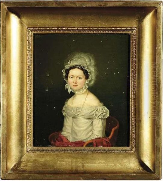 Portrait Of A Young Lady Wearing A White Dress And A Lace Cap Oil Painting by Franz Seraph Stirnbrand