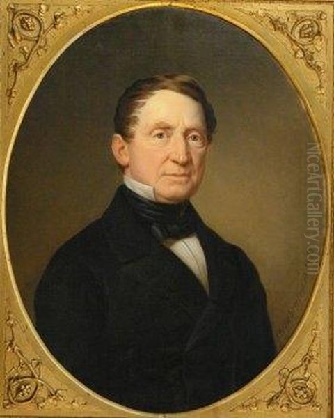 Portrait Of A Man With Standing 
Collar. Bust-length Portrait From The Right. Signed And Dated Rechts: 
Stirnbrand P. 1858 Oil Painting by Franz Seraph Stirnbrand