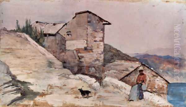 Farm in the hills Oil Painting by Giovanni Fattori