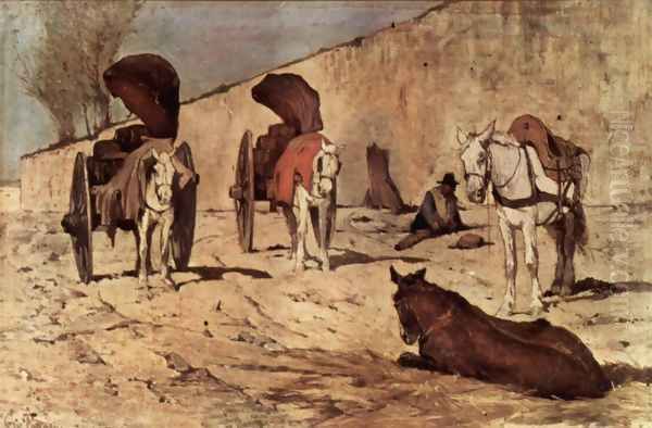 Roman cars Oil Painting by Giovanni Fattori