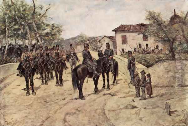 Rest of the Cavalry unit Oil Painting by Giovanni Fattori