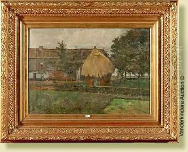 Meule De Foin Devant La Ferme Oil Painting by Pieter Stobbaerts