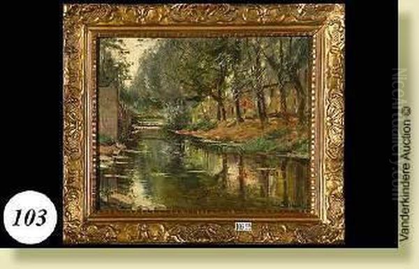 Paysage A La Riviere Oil Painting by Pieter Stobbaerts