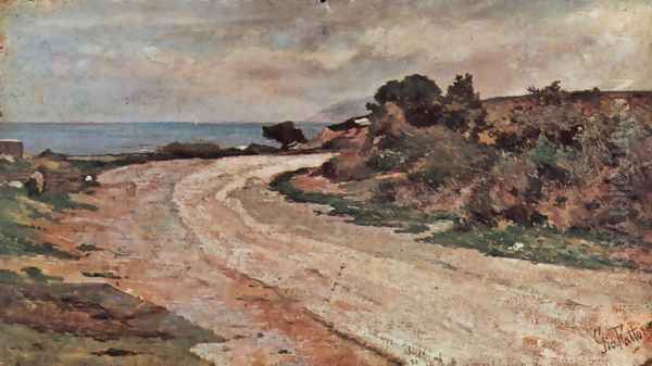 Street on the shores of the sea Oil Painting by Giovanni Fattori