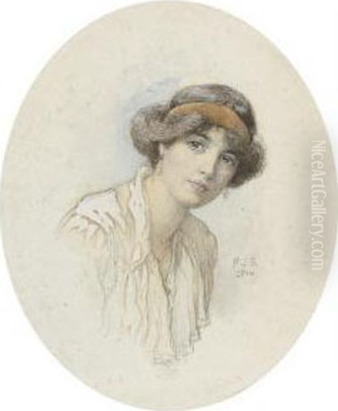 Portrait Of A Woman Believed To Be Violet Clayton Oil Painting by Henry John Stock