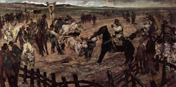 Marking the young bulls in Maremma Oil Painting by Giovanni Fattori