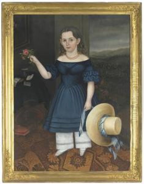 Portrait Of Martha Otis Bullock (girl In A Blue Dress) Oil Painting by Joseph Whiting Stock