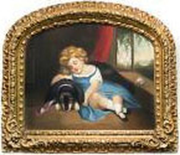 A Girl And Her Dog Oil Painting by Joseph Whiting Stock