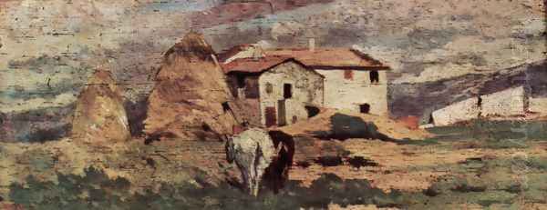 Farmhouse in livornesischer landscape Oil Painting by Giovanni Fattori