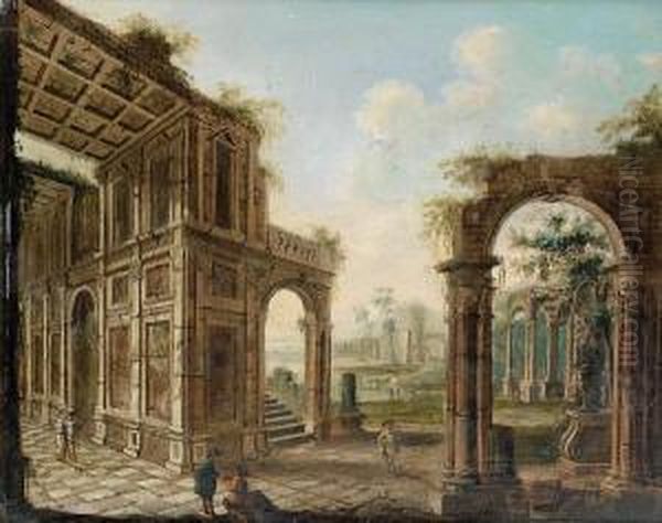 An Architectural
Capriccio Oil Painting by Christian Stocklin