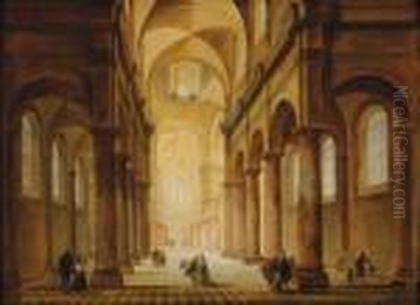 Interieur D'eglise Aux Promeneurs Oil Painting by Christian Stocklin