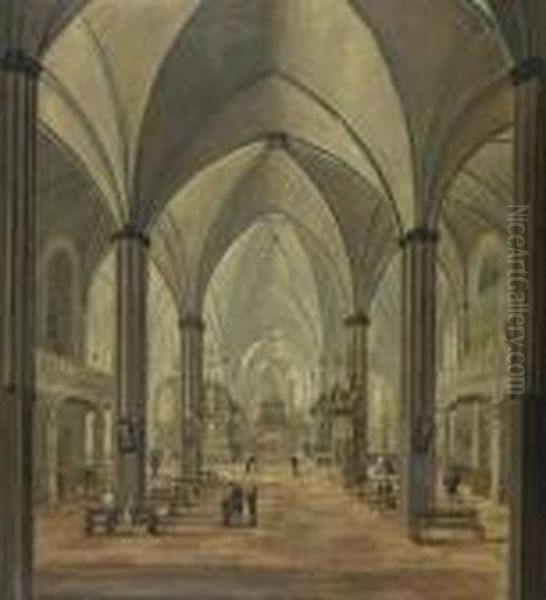 Kircheninterieur Mit Figuren. 1787. Oil Painting by Christian Stocklin