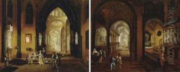 A Baptism In A Church Interior; And A Wedding In A Church Interior Oil Painting by Christian Stocklin