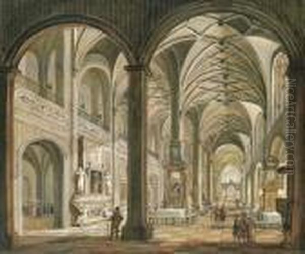 The Interior Of A Cathedral Oil Painting by Christian Stocklin