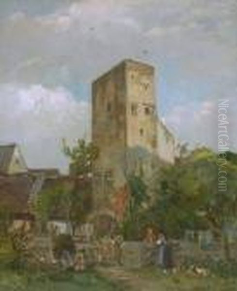 Plauderei An Der
 Stadtmauer. Oil Painting by Hermann Stockmann