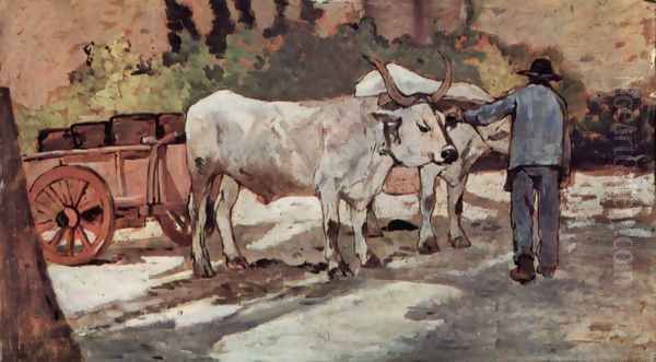 Farmer with bullock carts Oil Painting by Giovanni Fattori