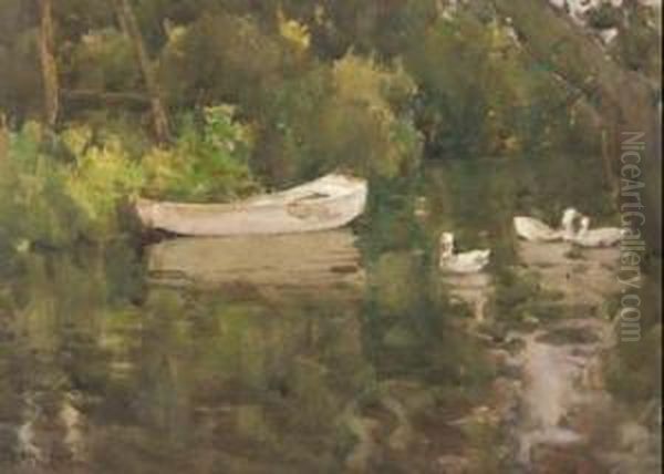 Ducks On The River Avon Oil Painting by Margaret Olrog Stoddart