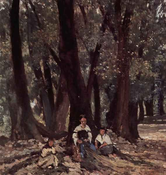 Farmers in the woods Oil Painting by Giovanni Fattori