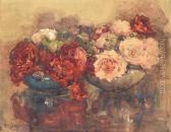 Still Life Of Roses Oil Painting by Margaret Olrog Stoddart