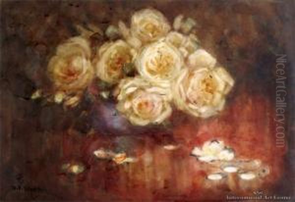 Bowl Of Roses Oil Painting by Margaret Olrog Stoddart